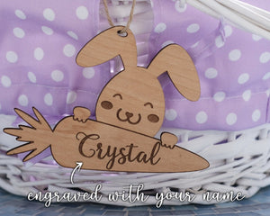 EASTER Easter Basket Tags / Personalized with Your Name / Bunny Rabbit Design / Pastel Wood Tag Ornament / Gift for Boy Girl or Kids
