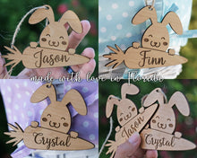 EASTER Easter Basket Tags / Personalized with Your Name / Bunny Rabbit Design / Pastel Wood Tag Ornament / Gift for Boy Girl or Kids