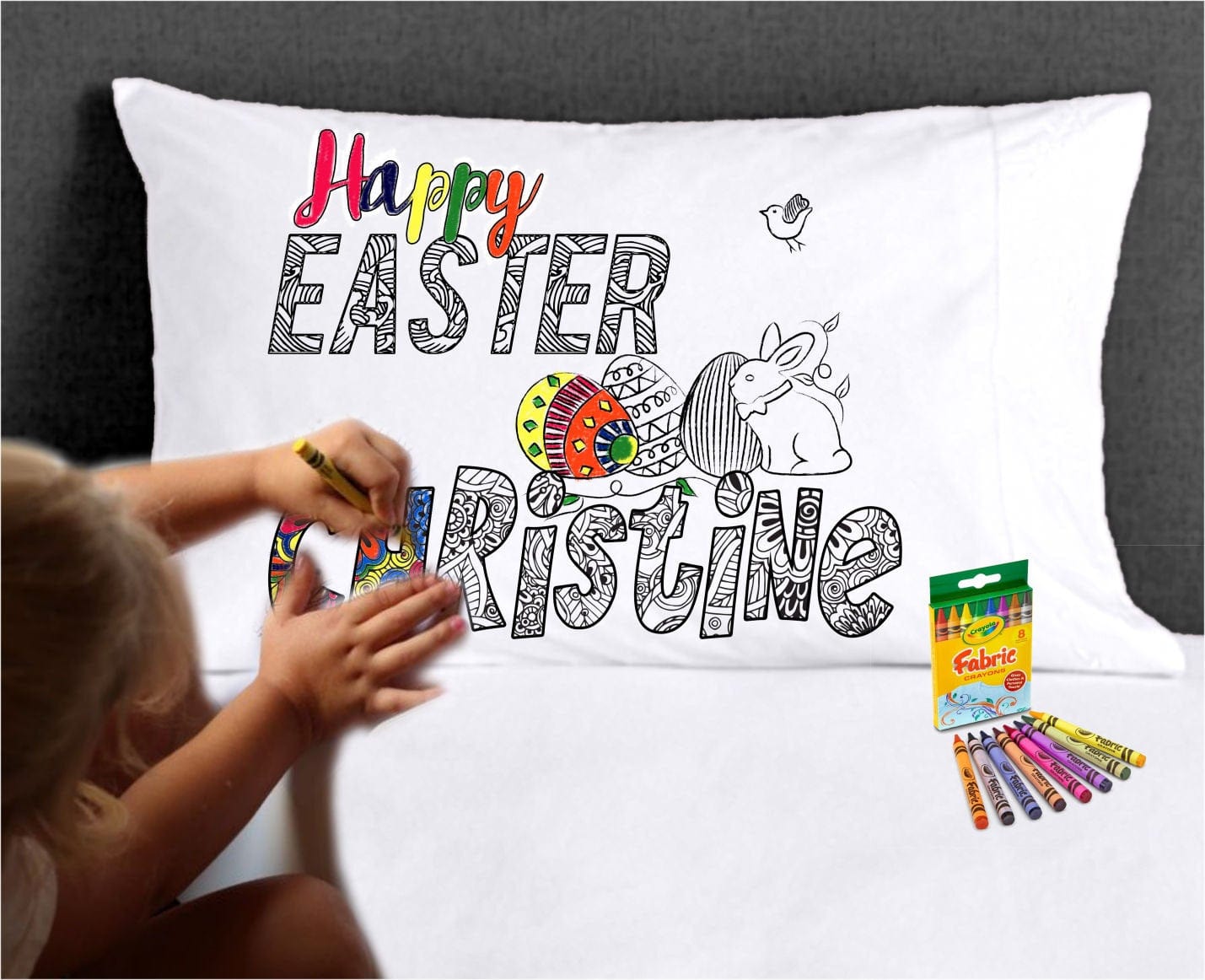 EASTER Easter Coloring Pillow, Easter Basket Stuffers Personalized Pillowcase Child can COLOR in Kids Party Favors, Girls Easter Craft Easter Decor