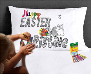 EASTER Easter Coloring Pillow, Easter Basket Stuffers Personalized Pillowcase Child can COLOR in Kids Party Favors, Girls Easter Craft Easter Decor