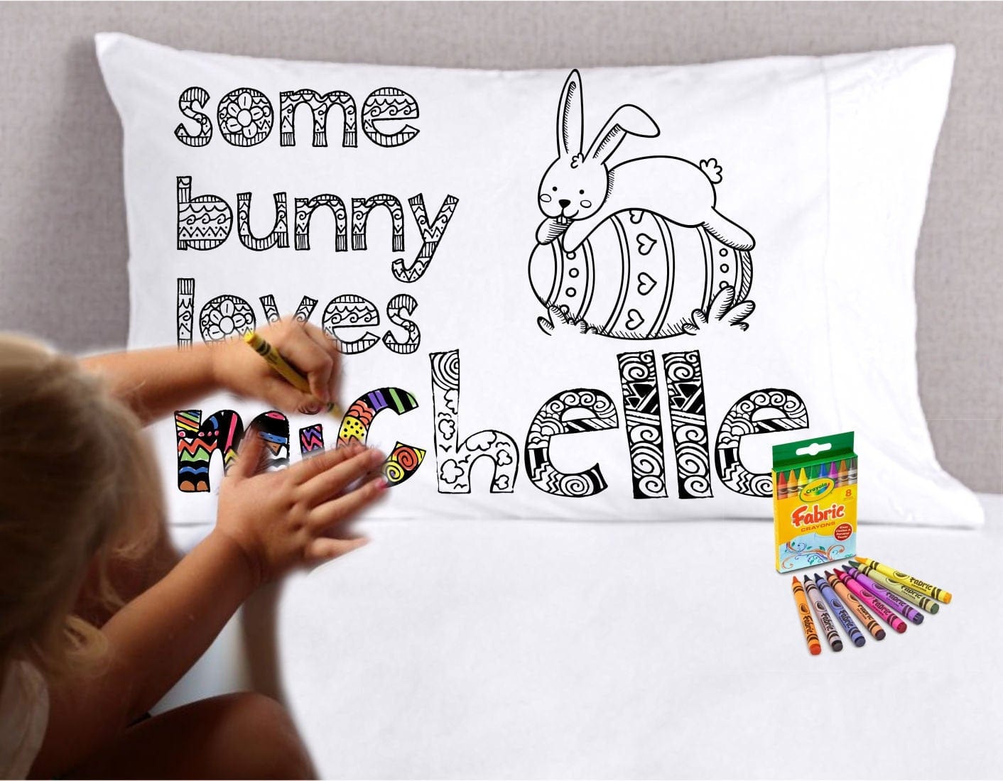 EASTER Easter Crafts for Kids  Name Personalized Pillowcase Child can COLOR in like Easter Coloring Pages Easter Decor Gift Basket Filler Stuffer