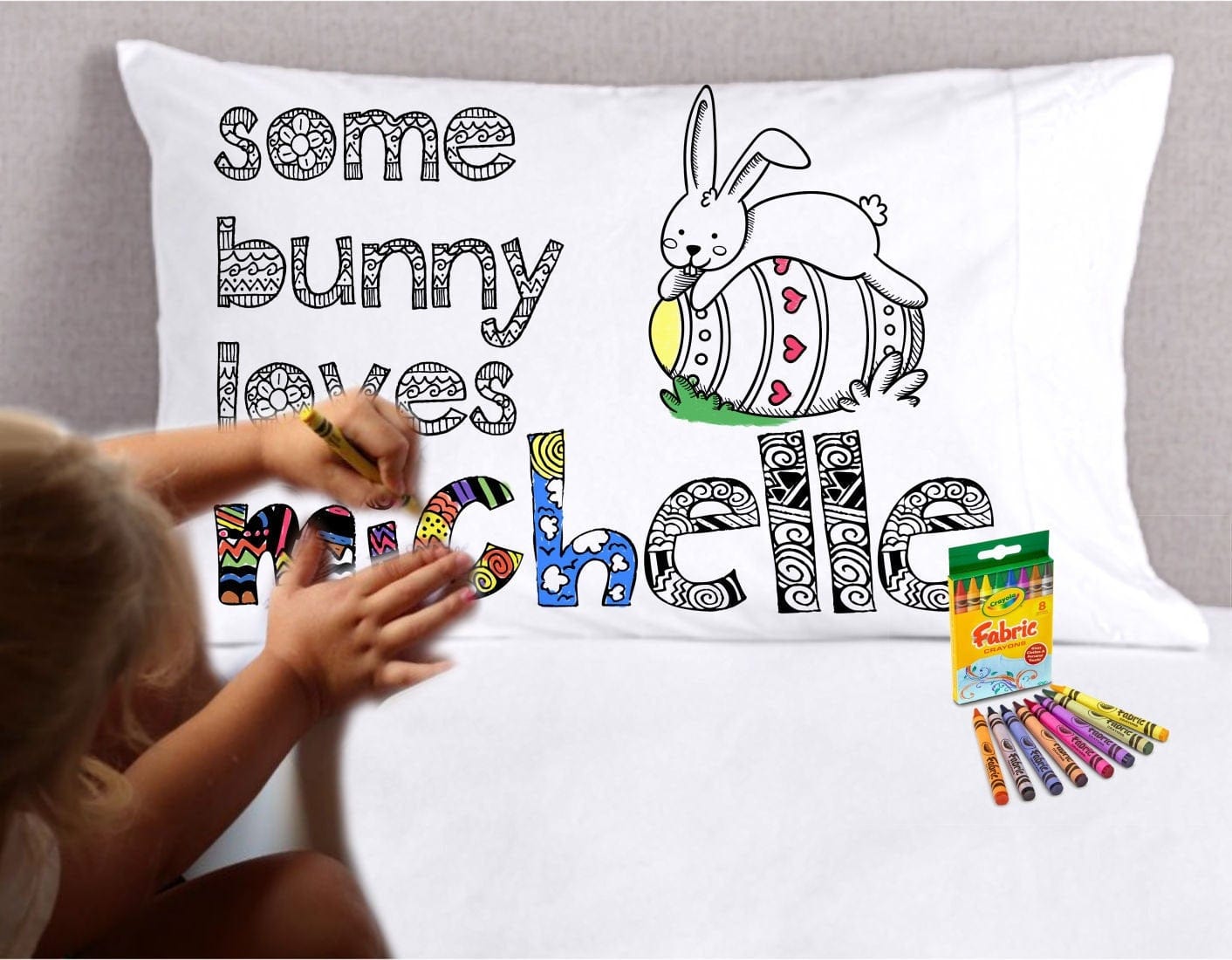 EASTER Easter Crafts for Kids  Name Personalized Pillowcase Child can COLOR in like Easter Coloring Pages Easter Decor Gift Basket Filler Stuffer