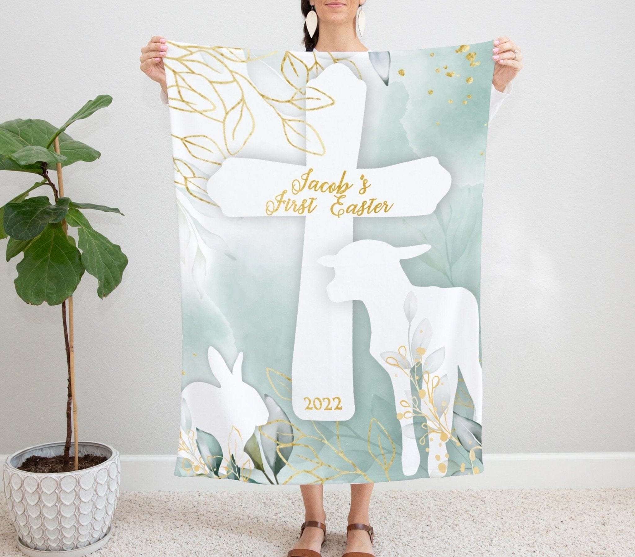EASTER First Easter Baby Gift Girl Boy Personalized Baby Blanket Custom Cross Christian Lamb Bunny Blanket Personalized Religious Baby Gift