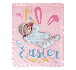 EASTER My First Easter Baby Gifts Girl Boy Personalized Baby Blanket | Cute Bunny Ears Photo Prop Blanket Pink Blue White