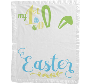EASTER My First Easter Baby Gifts Girl Boy Personalized Baby Blanket | Cute Bunny Ears Photo Prop Blanket Pink Blue White