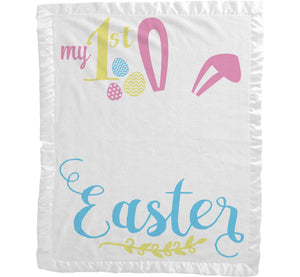 EASTER My First Easter Baby Gifts Girl Boy Personalized Baby Blanket | Cute Bunny Ears Photo Prop Blanket Pink Blue White