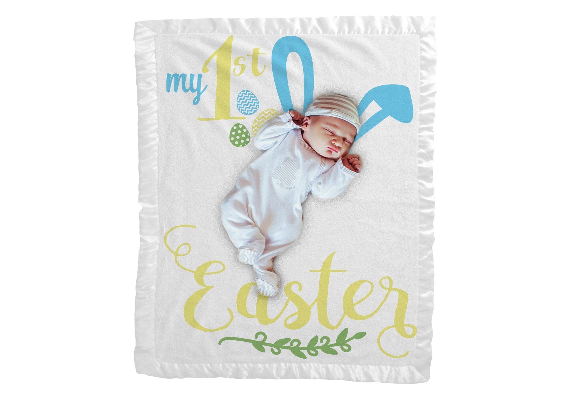 EASTER My First Easter Baby Gifts Girl Boy Personalized Baby Blanket | Cute Bunny Ears Photo Prop Blanket Pink Blue White
