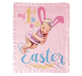 EASTER My First Easter Baby Gifts Girl Boy Personalized Baby Blanket | Cute Bunny Ears Photo Prop Blanket Pink Blue White