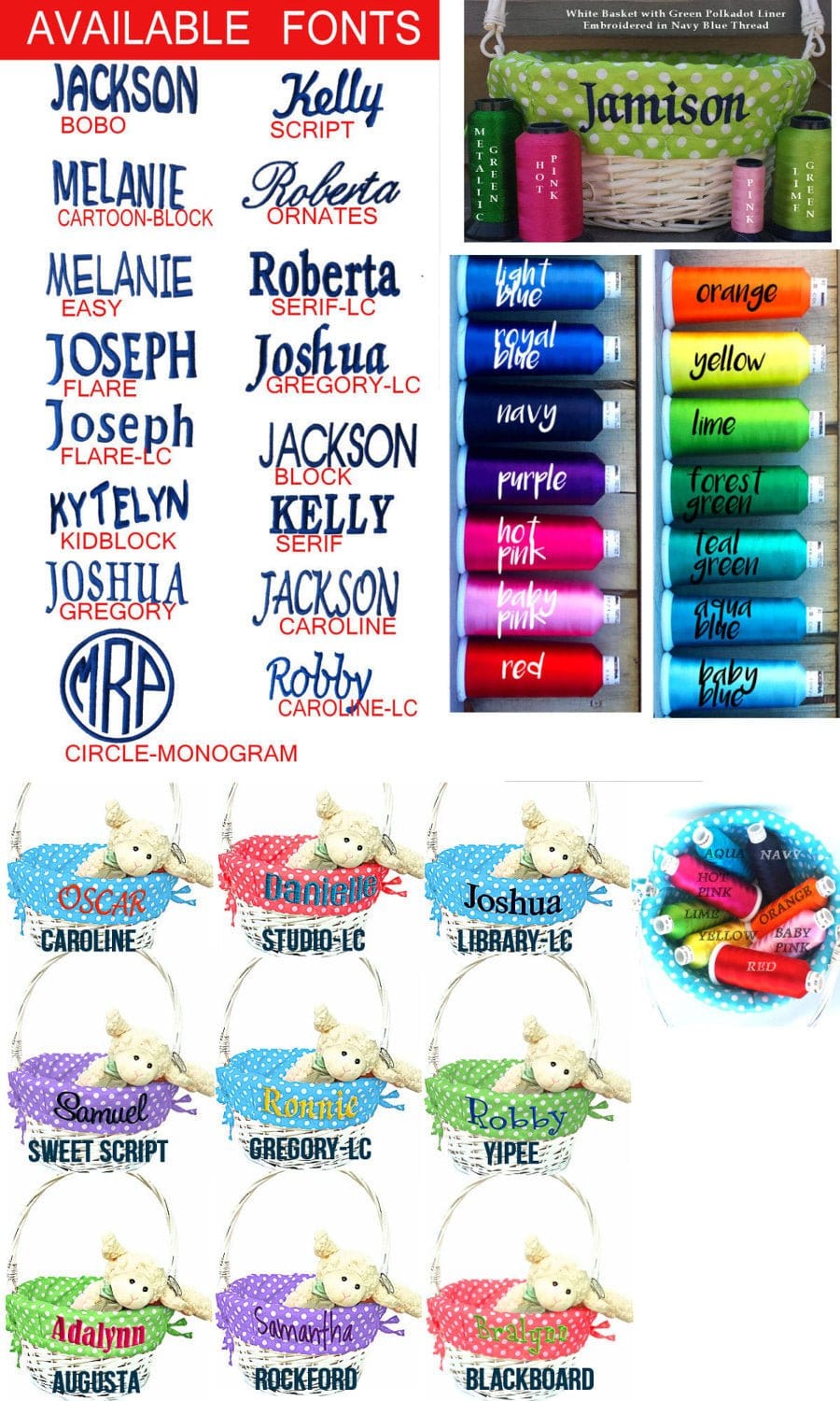 EASTER Personalized Easter Basket -Easter Baskets Folding Handle Polkadot Easter Basket Liner Blue Green Purple Pink For Boys Girls White Yellow
