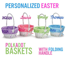 EASTER Personalized Easter Basket -Easter Baskets Folding Handle Polkadot Easter Basket Liner Blue Green Purple Pink For Boys Girls White Yellow