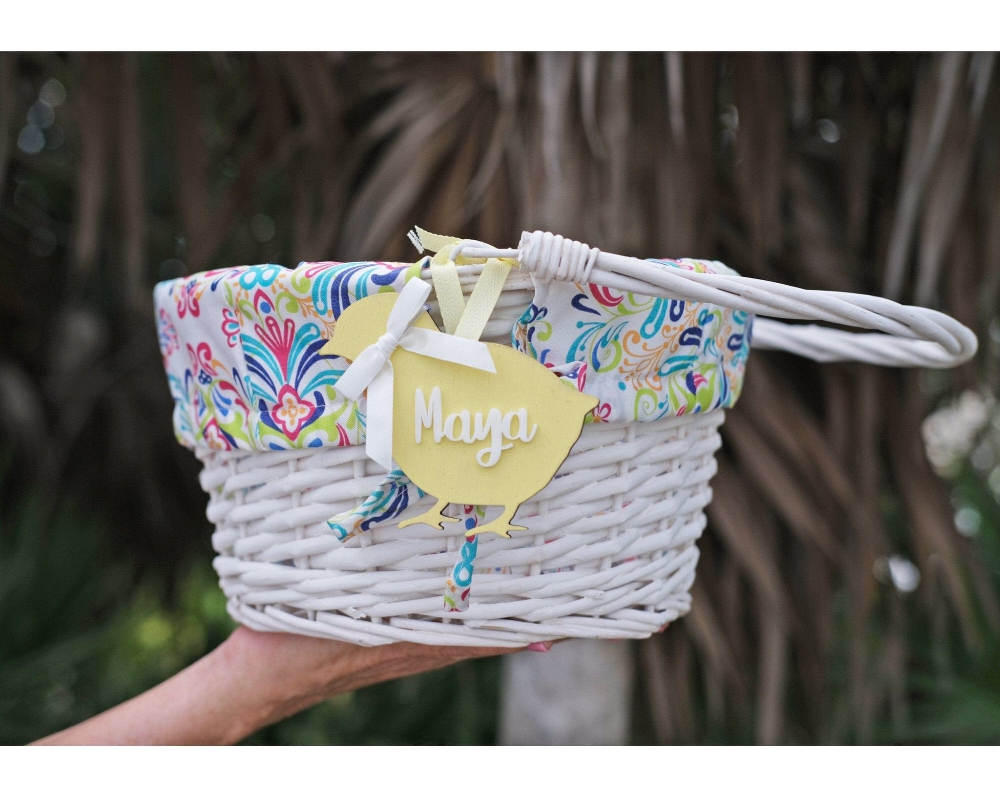 EASTER Personalized Easter Basket Easter Baskets Folding Handle White Wicker Easter Basket Blue Green Purple Pink For Boys Girls White Yellow