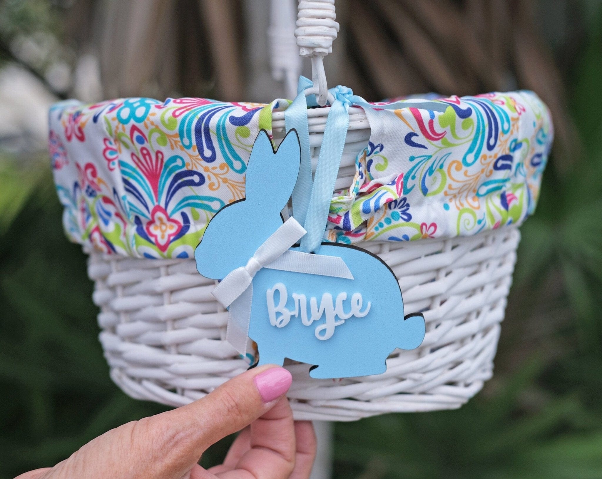 EASTER Personalized Easter Basket Easter Baskets Folding Handle White Wicker Easter Basket Blue Green Purple Pink For Boys Girls White Yellow