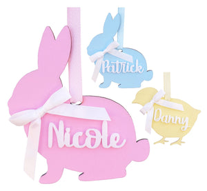 EASTER Personalized Easter Basket Name Tag for Kids Boys Girls Wooden Bunny First Easter Gift Tag Rabbit or Chick Decor Custom Laser Cut Ornament