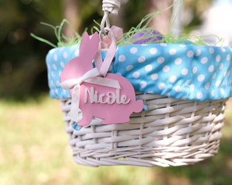 EASTER Personalized Easter Basket Name Tag for Kids Boys Girls Wooden Bunny First Easter Gift Tag Rabbit or Chick Decor Custom Laser Cut Ornament