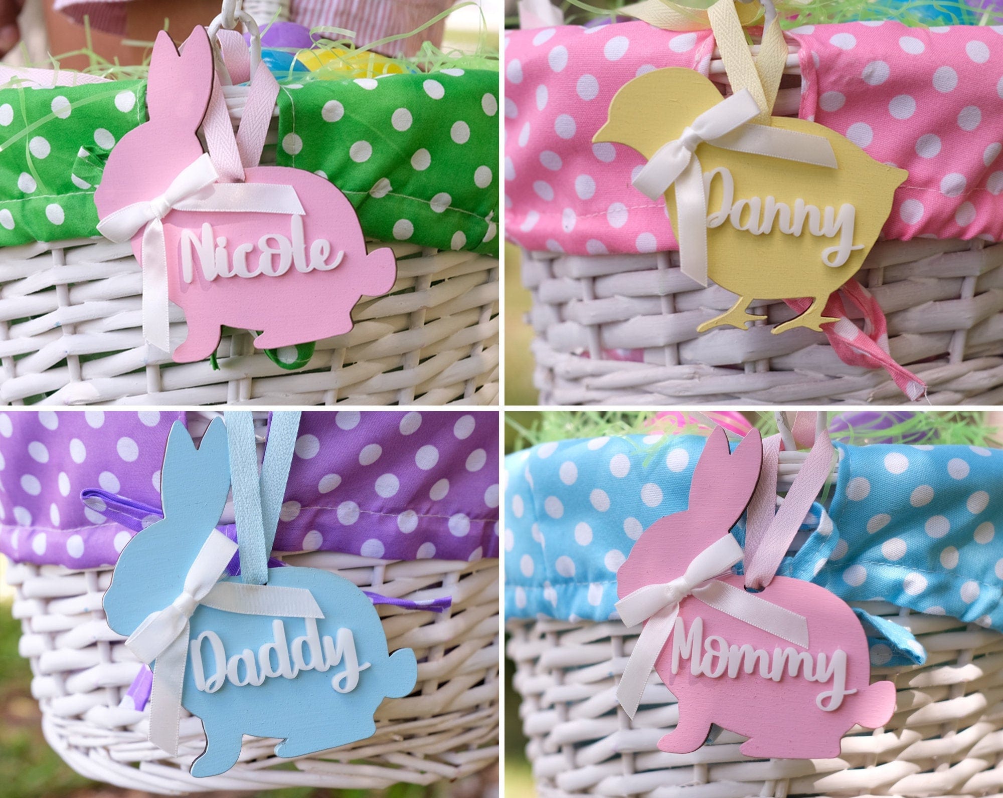 EASTER Personalized Easter Basket Name Tag for Kids Boys Girls Wooden Bunny First Easter Gift Tag Rabbit or Chick Decor Custom Laser Cut Ornament
