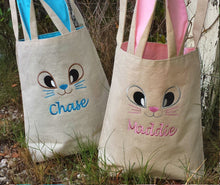EASTER Personalized Easter Baskets for Toddlers Cute Easter Tote Canvas Bag Embroidered Name Easter Bunny Face Pink or Blue Liner For Boys Girls