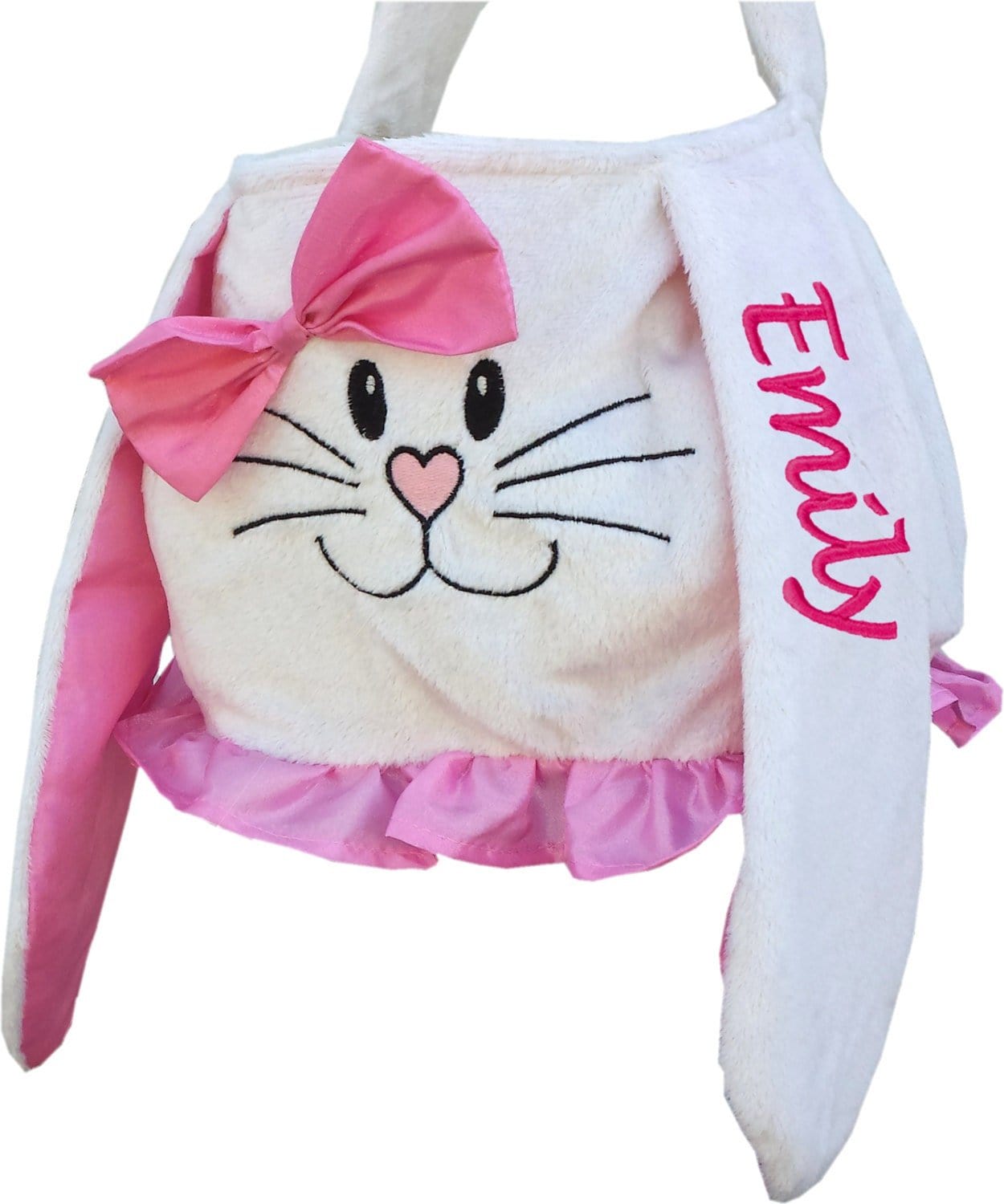 EASTER Pink White Personalized Easter Baskets Plush Bunny Chocolate for Boys or Pink White Girls Monogrammed Embroidered Name Easter Egg Basket Children