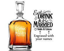 Eat Drink and Be Married Personalized Decanter Wedding Gift for Couple Custom Engraved Whiskey Decanter Liquor Bottle Bride Groom Present - Stocking Factory