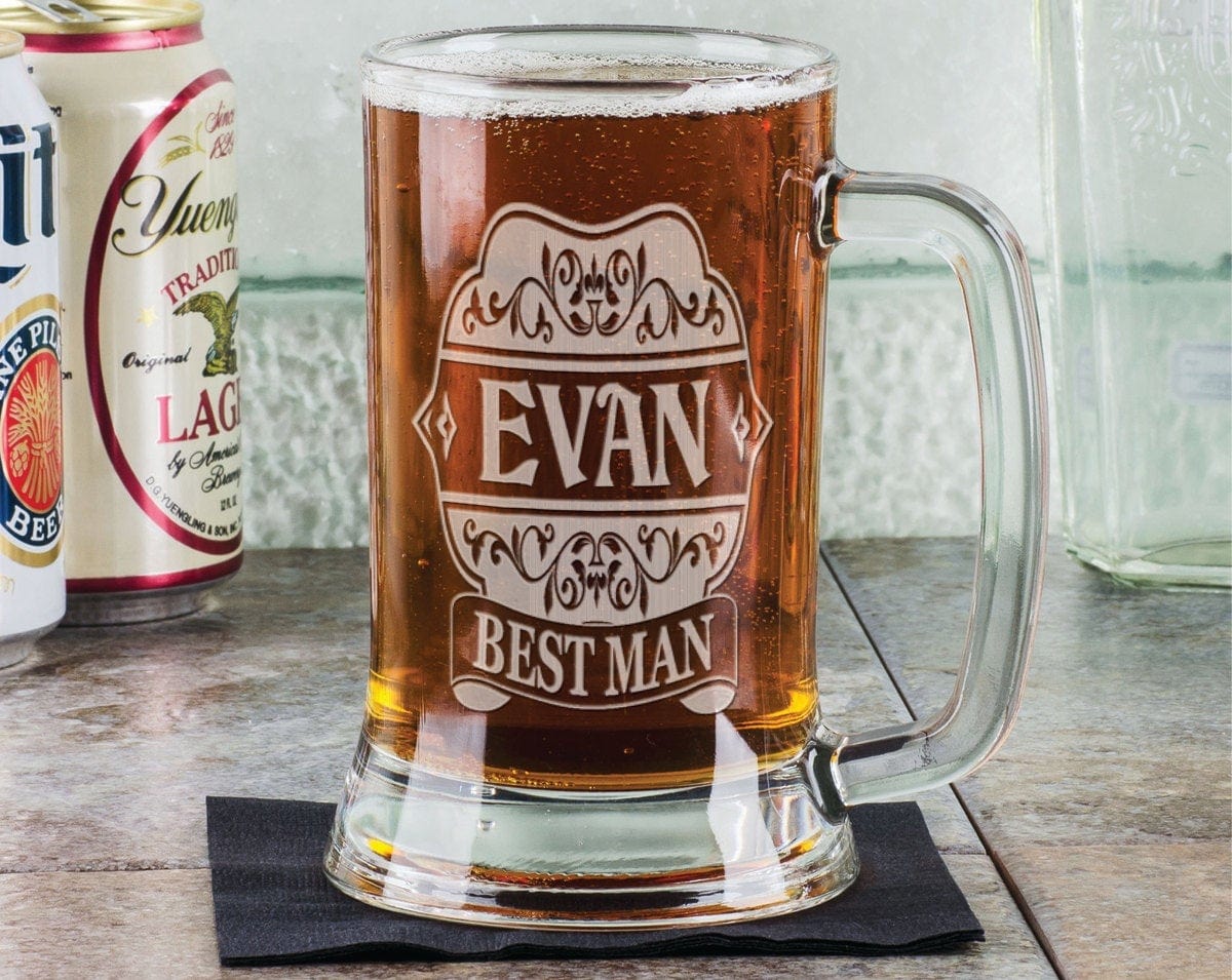 WEDDINGS Elegant Modern Groomsman Groom Best Man 16oz Personalized Beer Mug Custom Engraved Wedding Favor 16 oz Beer Stein Gift Present Idea