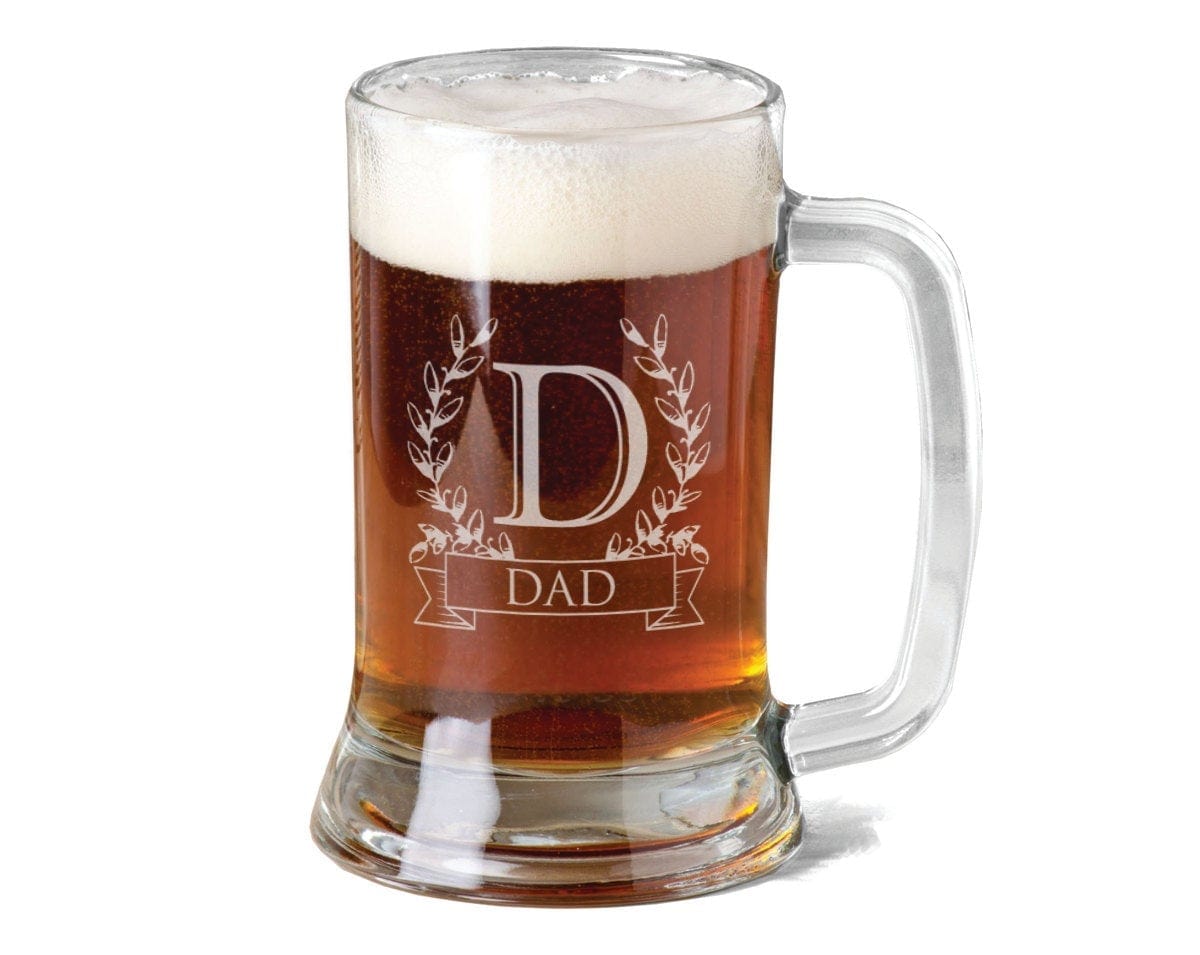 FOR DAD & GRANDPA 16 Oz Monogram Gift for Dad Fathers Day Beer Mug Engraved Father's Personalized Stein Etched Gift for Father Grandpa