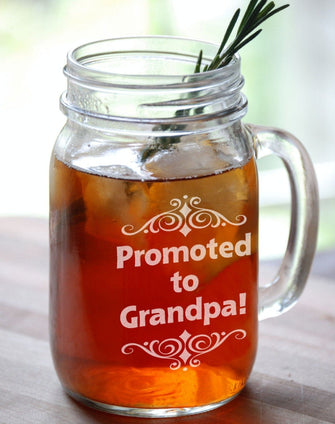 FOR DAD & GRANDPA 16 Oz Promoted to Grandpa Fathers Day Gift  Personalized Drinking Beer Mug Glass Etched Gift Grandfather Gift Idea for Poppa Pepe Pop