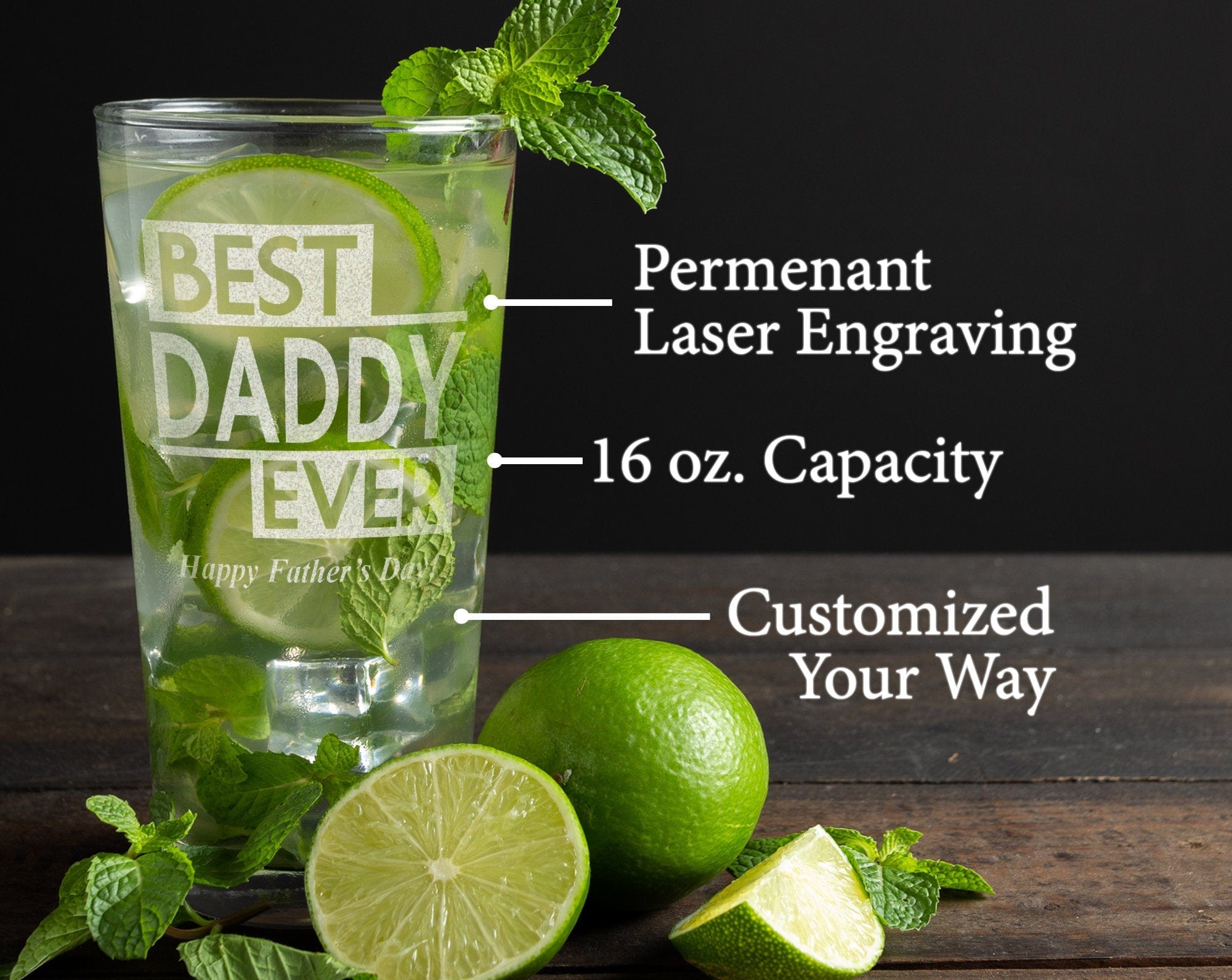 FOR DAD & GRANDPA Best Dad Ever Custom Engraved Pub Glass with Your Personal Message Kids Father's Day Gift from Son Daughter Baby First Daddy from Wife Mug