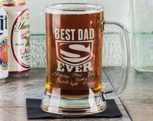 FOR DAD & GRANDPA Best DAD Ever Fathers Day Beer Mug 16 Oz  Engraved Father's Day Birthday Gift Super Dad with Kids Names Gift for Dad, Daddy, Father, Grandpa