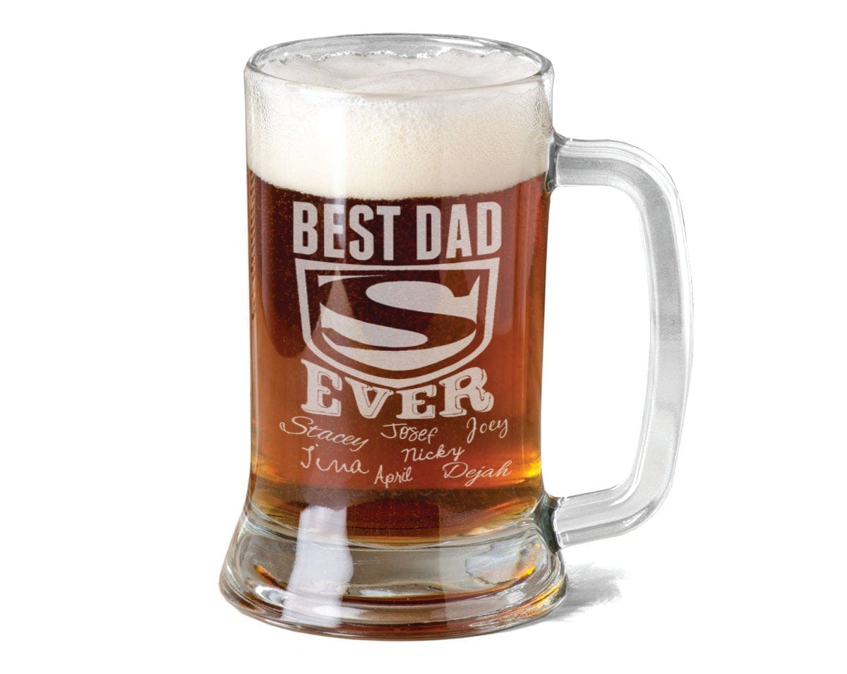 FOR DAD & GRANDPA Best DAD Ever Fathers Day Beer Mug 16 Oz  Engraved Father's Day Birthday Gift Super Dad with Kids Names Gift for Dad, Daddy, Father, Grandpa
