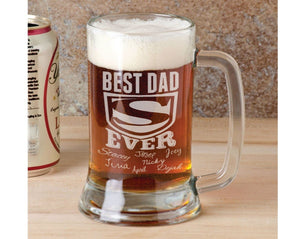 FOR DAD & GRANDPA Best DAD Ever Fathers Day Beer Mug 16 Oz  Engraved Father's Day Birthday Gift Super Dad with Kids Names Gift for Dad, Daddy, Father, Grandpa