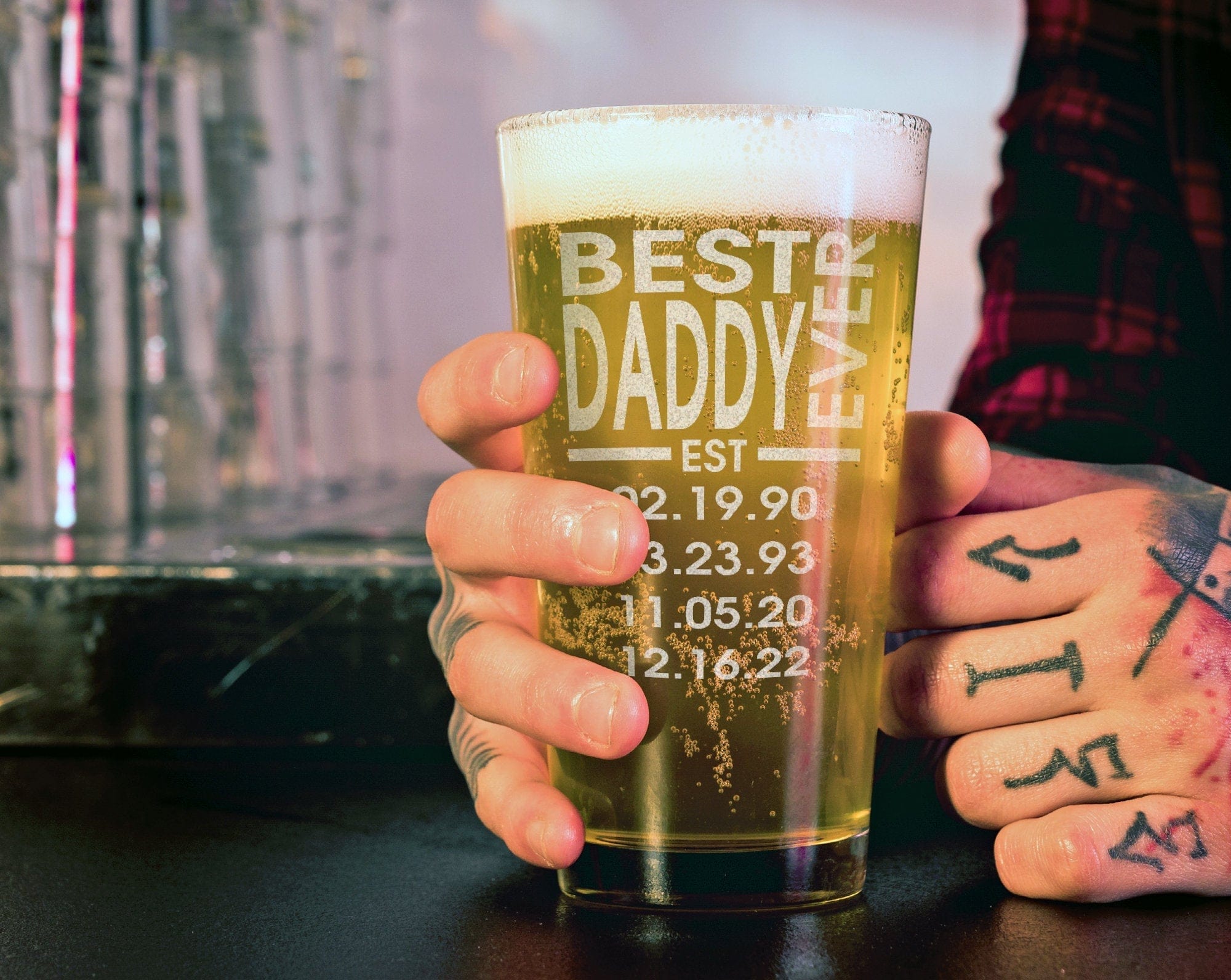 FOR DAD & GRANDPA Best Daddy Ever 50th Birthday Gift for Him Home Bar Decor From Favorite Child Engraved Parent Personalized Beer Glass First Father's Day
