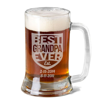 FOR DAD & GRANDPA Best GRANDPA Ever 16Oz Beer Mug Engraved with Grandkids Birthdays Fathers Day Gift Idea Etched Papa Grandfather from Grand Kid Birth Date
