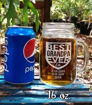 FOR DAD & GRANDPA Best GRANDPA Ever Birth Date Gift Idea Engraved 16 Oz Mason Jar Personalized Etched Glass Mug Fathers Day Birthday Papa PawPaw Papi Pop
