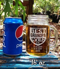 FOR DAD & GRANDPA Best GRANDPA Ever Birth Date Gift Idea Engraved 16 Oz Mason Jar Personalized Etched Glass Mug Fathers Day Birthday Papa PawPaw Papi Pop