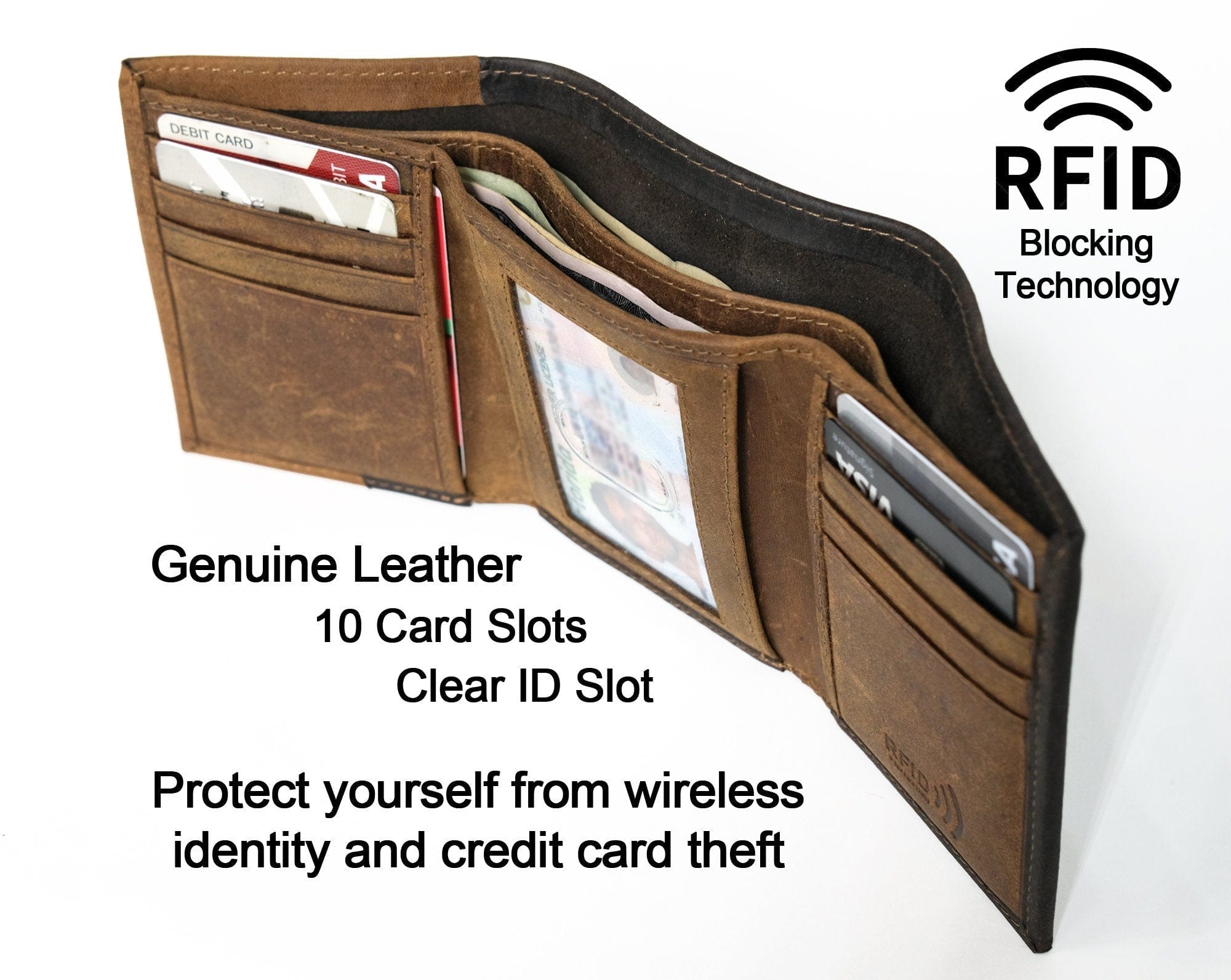 FOR DAD & GRANDPA Bifold or Trifold RFID Genuine Leather Personalized Wallet with Gold Foil Grandfather Gifts To My Son From Dad Mom Best Grandpa Womens Gift