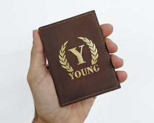 FOR DAD & GRANDPA Brown RFID Blocking Slim Black or Brown Wallet Personalized Gold Foil Monogram 70th Birthday Gift for Men Dad Women from Daughter Genuine Leather