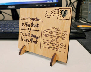 FOR DAD & GRANDPA Close Together or Far Apart Custom Wood Greeting Card Unique Father's Day Gift Card for Husband Grandpa Handmade Wooden Best Dad Cards Gifts
