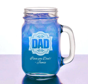 FOR DAD & GRANDPA Dad Birthday Gift 16 Oz Mason Jar Mug with Custom Egnraved Special for Dad Christmas Love Personalized