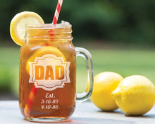 FOR DAD & GRANDPA DAD Fathers Day Gift Idea Engraved Mason Jar Mug 16 Oz Personalized Drinking Glass Etched Gift for Father Grandpa Kids Birth Dates