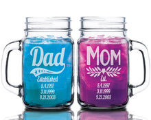 FOR DAD & GRANDPA Dad Mom Combo Set of 2 Custom Mason Jar with Established Date Daddy Papa Gifts Mommy Mama Parents Mugs Mothers Day Fathers Day Present Idea