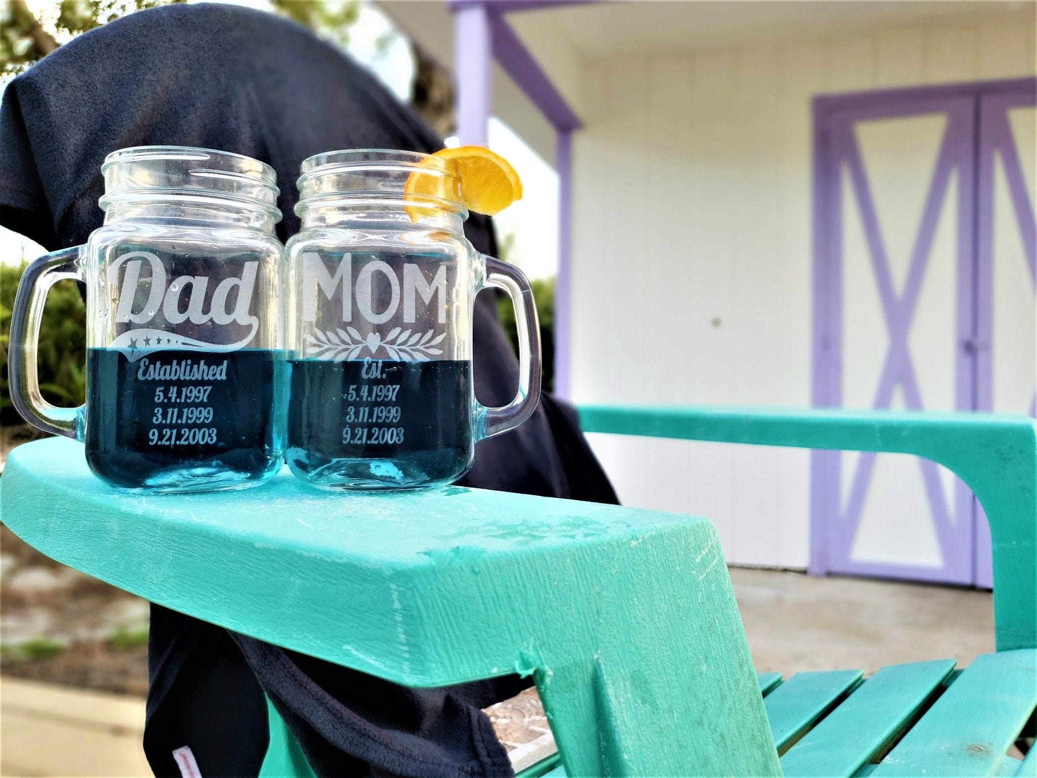 FOR DAD & GRANDPA Dad Mom Combo Set of 2 Custom Mason Jar with Established Date Daddy Papa Gifts Mommy Mama Parents Mugs Mothers Day Fathers Day Present Idea