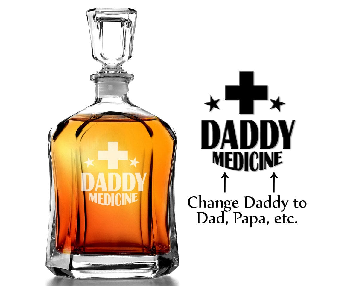 FOR DAD & GRANDPA Daddy Medicine Glass Whiskey Liquor Decanter Personalize Papa Grandpa PawPaw Dad Engrave Father Day Gift from Daughter Kid for Him Man