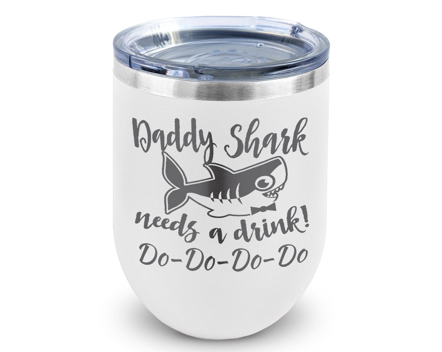 FOR DAD & GRANDPA Daddy Shark Needs a Drink Do Do Novelty Stemless Wine Tumbler Insulated First Daddy's Day Gift from Daughter, Son Funny Sayings for Husband