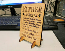 FOR DAD & GRANDPA Definition of Father Personalized Fathers Day Wood Greeting Card With Stand New Dad to Be Child GIft to Parent Mens Gift Present for Daddy