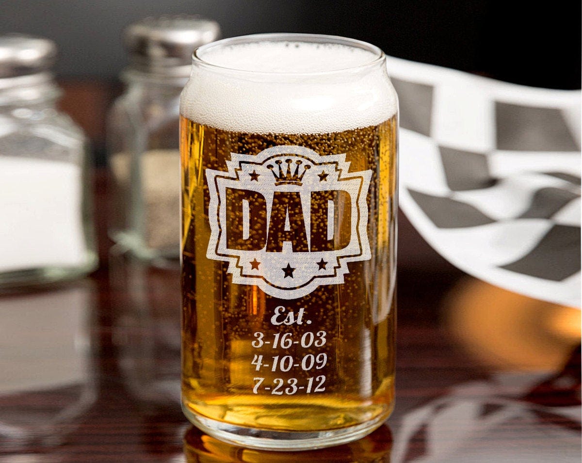 FOR DAD & GRANDPA Father's day gift Personalized Daddy Kids Birthdates Beer Can Glass 16 Oz Engraved Gifts for Pawpaw Dad Grandpa Him from Kids Grandkids Son