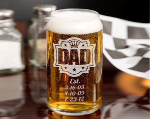 FOR DAD & GRANDPA Father's day gift Personalized Daddy Kids Birthdates Beer Can Glass 16 Oz Engraved Gifts for Pawpaw Dad Grandpa Him from Kids Grandkids Son