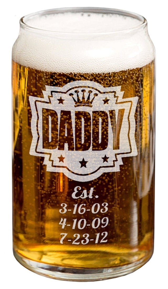 FOR DAD & GRANDPA Father's day gift Personalized Daddy Kids Birthdates Beer Can Glass 16 Oz Engraved Gifts for Pawpaw Dad Grandpa Him from Kids Grandkids Son