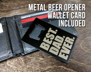 FOR DAD & GRANDPA Fathers day gifts for Daddy, Dad Word Art Pub Glass Set with Wallet Card Beer Opener PERMANENT Laser Engraved Husband New Best Dad Men Gift