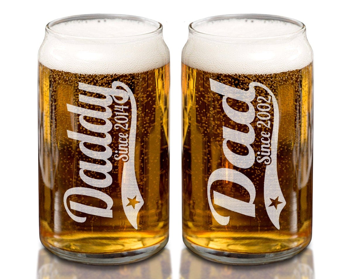 FOR DAD & GRANDPA Fathers Day Single 16 0z Beer Can Glass Personalized with Daddy, Dad, Grandpa and First Kid Birthdate Custom Drinking Glass Papa Gift Idea