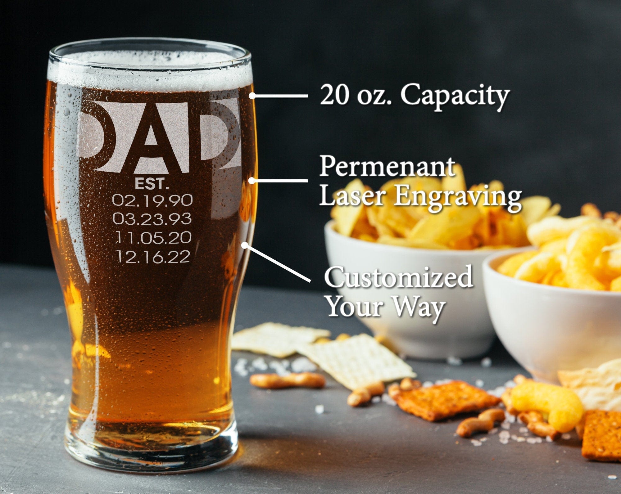 FOR DAD & GRANDPA First Father's Day Beer Lager Best Dad Mug New Daddy to Be Kids Birthdates Daddy Grandpa Birthday Gift Idea Engraved Men Husband Drinkware