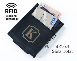 FOR DAD & GRANDPA Genuine Leather Engraved Ultra Slim Money Clip Wallet Monogram Initial Custom Gift for Best Husband Couples Best Friend Birthday Mr Gifts